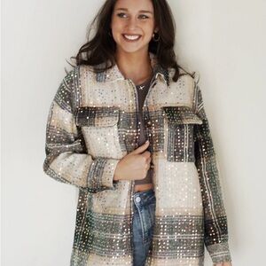 JK Women’s Sequin Plaid Shacket Size small